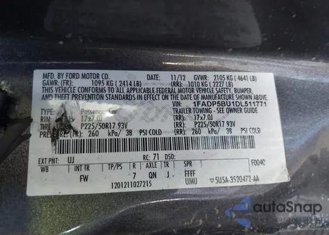 2013 Ford C-Max Hybrid Sel z USA, uszkodzony, nr VIN 1FADP5BU1DL511771